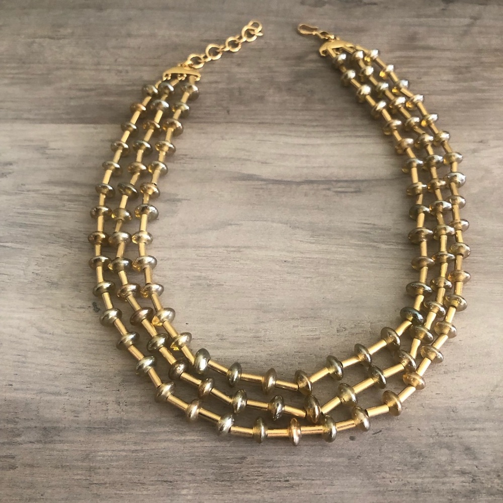 Monet gold tone glass beads multi layer necklace